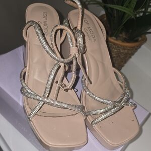 TOP Moda Blush Strappy Rhinestone Heels